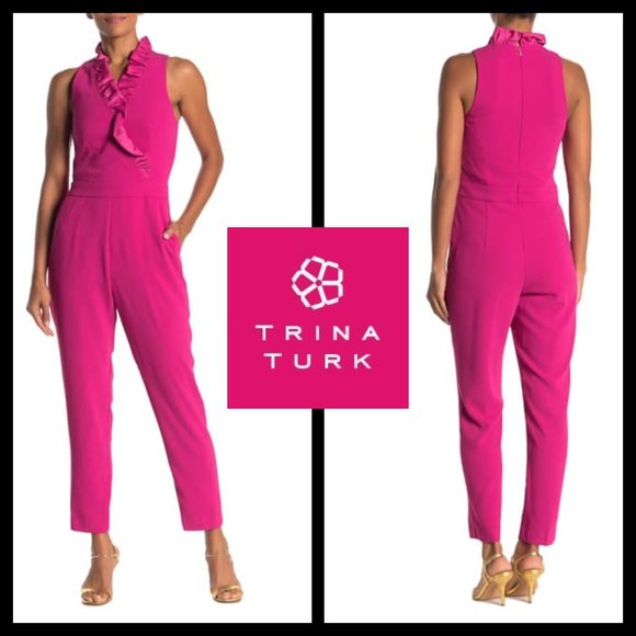 Trina Turk Pants - Trina Turk Pink Ruffle Sleeveless Jumpsuit NWT 4